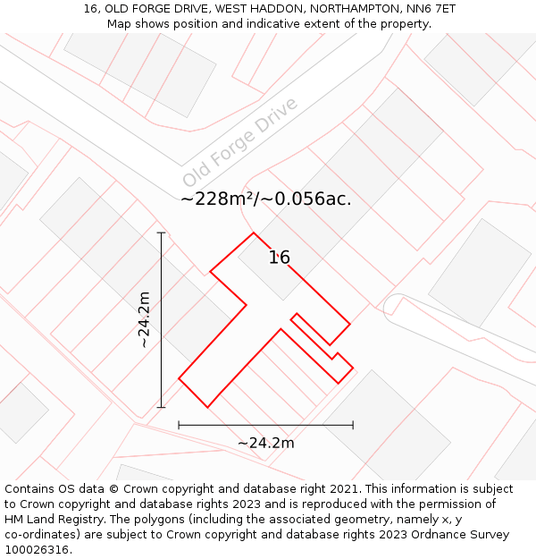 16, OLD FORGE DRIVE, WEST HADDON, NORTHAMPTON, NN6 7ET: Plot and title map