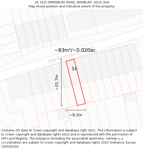 16, OLD GRIMSBURY ROAD, BANBURY, OX16 3HG: Plot and title map