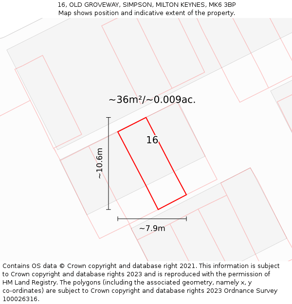 16, OLD GROVEWAY, SIMPSON, MILTON KEYNES, MK6 3BP: Plot and title map