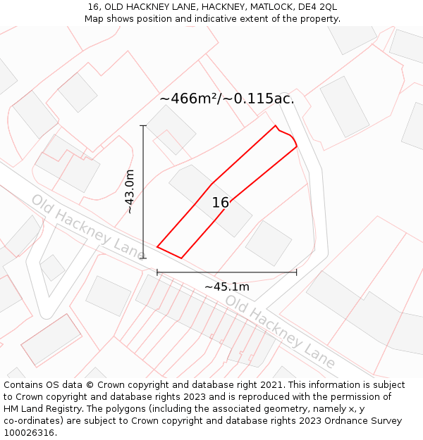16, OLD HACKNEY LANE, HACKNEY, MATLOCK, DE4 2QL: Plot and title map
