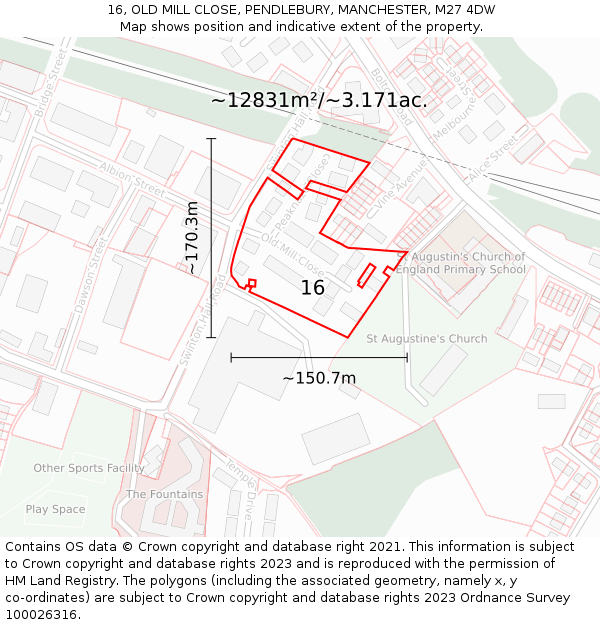 16, OLD MILL CLOSE, PENDLEBURY, MANCHESTER, M27 4DW: Plot and title map