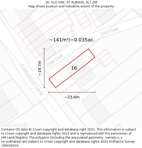 16, OLD OAK, ST ALBANS, AL1 2EF: Plot and title map