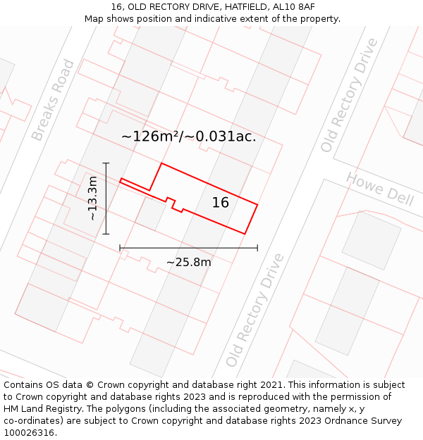 16, OLD RECTORY DRIVE, HATFIELD, AL10 8AF: Plot and title map