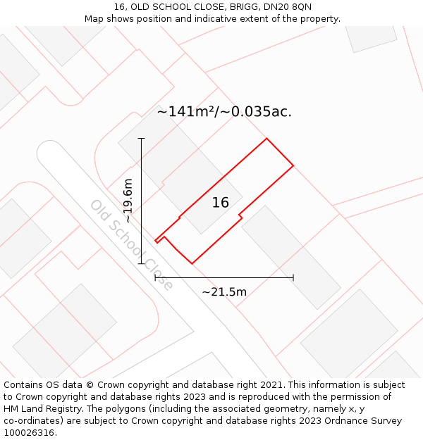 16, OLD SCHOOL CLOSE, BRIGG, DN20 8QN: Plot and title map