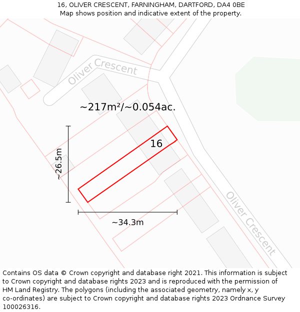 16, OLIVER CRESCENT, FARNINGHAM, DARTFORD, DA4 0BE: Plot and title map