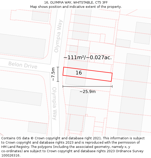 16, OLYMPIA WAY, WHITSTABLE, CT5 3FF: Plot and title map