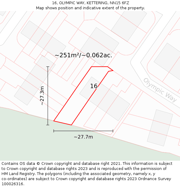 16, OLYMPIC WAY, KETTERING, NN15 6FZ: Plot and title map