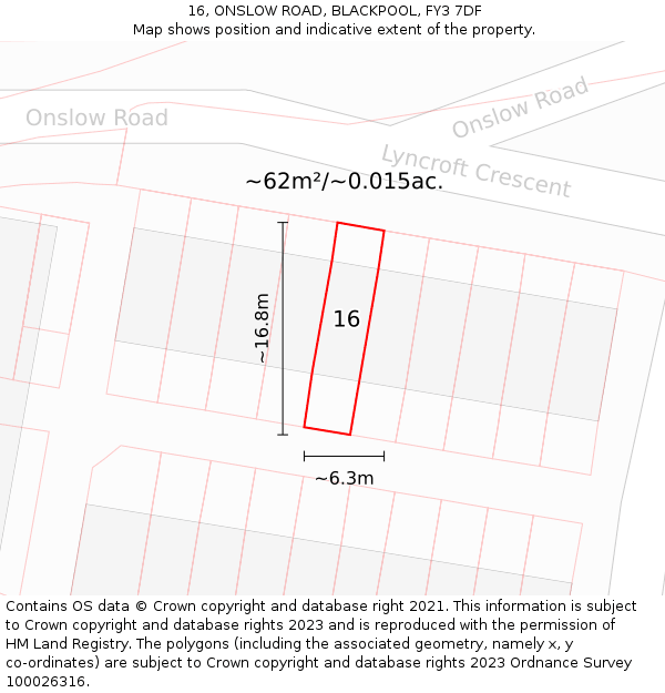 16, ONSLOW ROAD, BLACKPOOL, FY3 7DF: Plot and title map