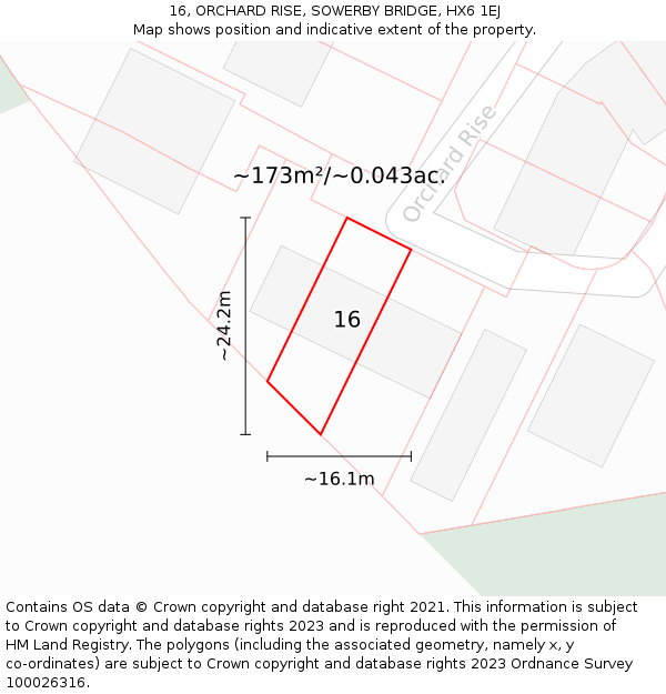 16, ORCHARD RISE, SOWERBY BRIDGE, HX6 1EJ: Plot and title map