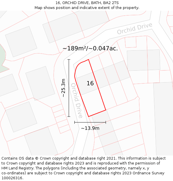 16, ORCHID DRIVE, BATH, BA2 2TS: Plot and title map