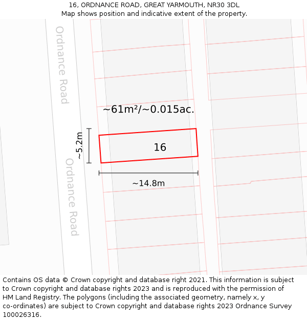 16, ORDNANCE ROAD, GREAT YARMOUTH, NR30 3DL: Plot and title map