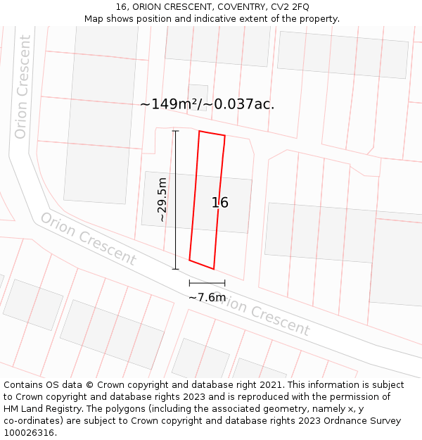 16, ORION CRESCENT, COVENTRY, CV2 2FQ: Plot and title map