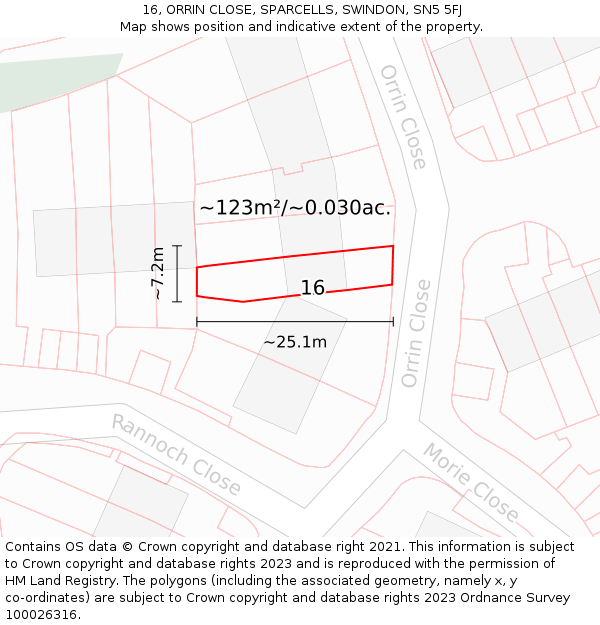 16, ORRIN CLOSE, SPARCELLS, SWINDON, SN5 5FJ: Plot and title map