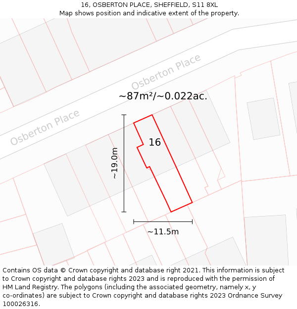 16, OSBERTON PLACE, SHEFFIELD, S11 8XL: Plot and title map