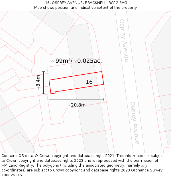 16, OSPREY AVENUE, BRACKNELL, RG12 8AG: Plot and title map