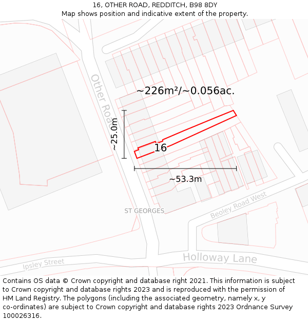 16, OTHER ROAD, REDDITCH, B98 8DY: Plot and title map