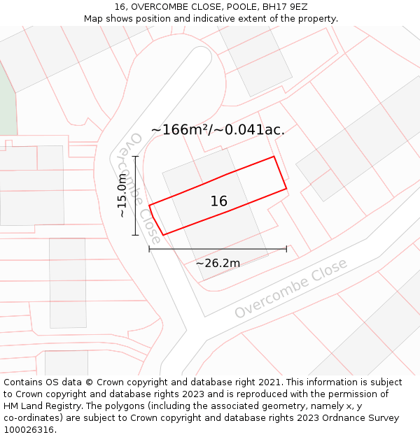 16, OVERCOMBE CLOSE, POOLE, BH17 9EZ: Plot and title map