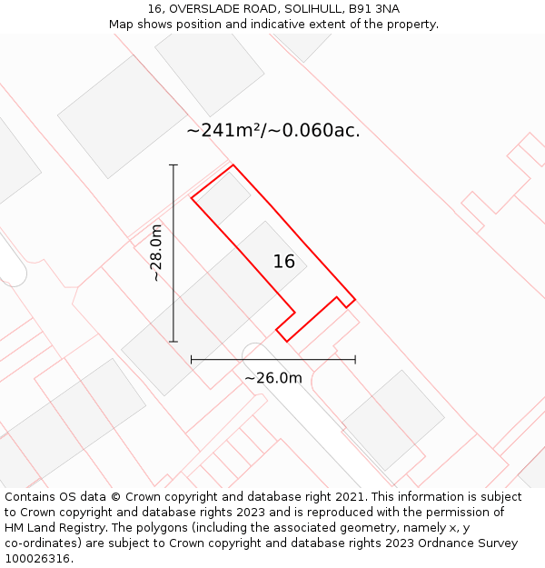 16, OVERSLADE ROAD, SOLIHULL, B91 3NA: Plot and title map