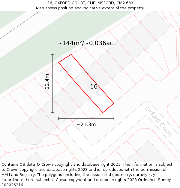 16, OXFORD COURT, CHELMSFORD, CM2 6AX: Plot and title map