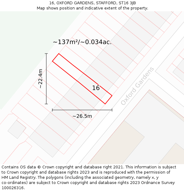16, OXFORD GARDENS, STAFFORD, ST16 3JB: Plot and title map