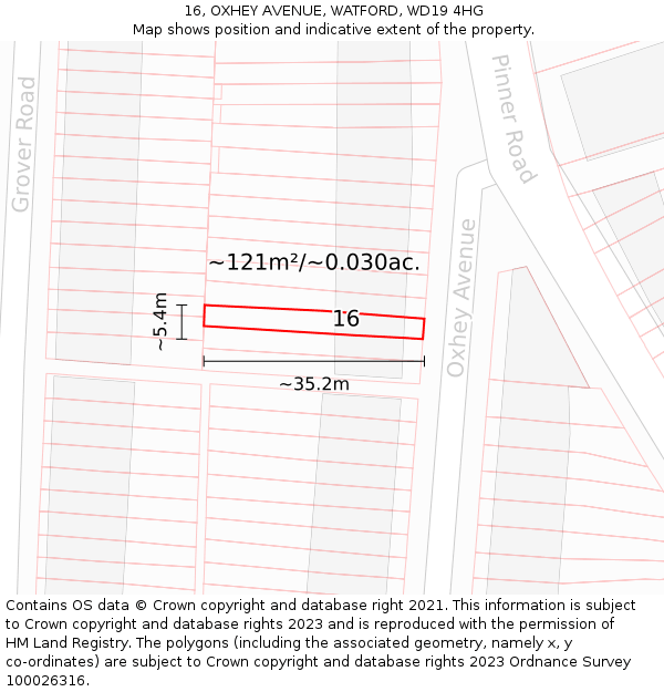 16, OXHEY AVENUE, WATFORD, WD19 4HG: Plot and title map