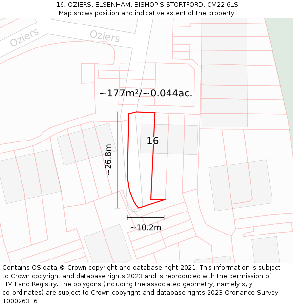 16, OZIERS, ELSENHAM, BISHOP'S STORTFORD, CM22 6LS: Plot and title map