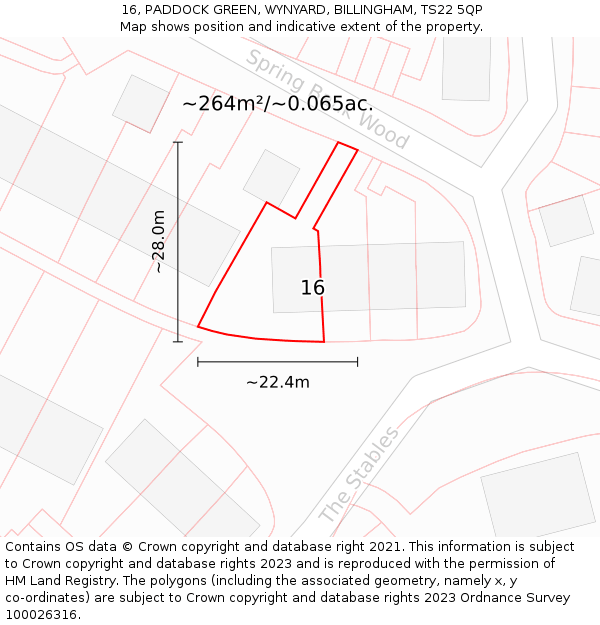 16, PADDOCK GREEN, WYNYARD, BILLINGHAM, TS22 5QP: Plot and title map
