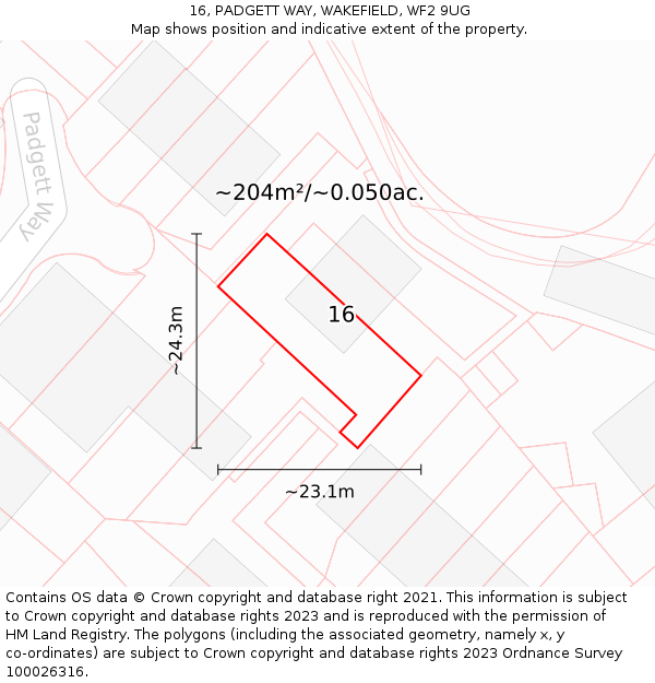 16, PADGETT WAY, WAKEFIELD, WF2 9UG: Plot and title map