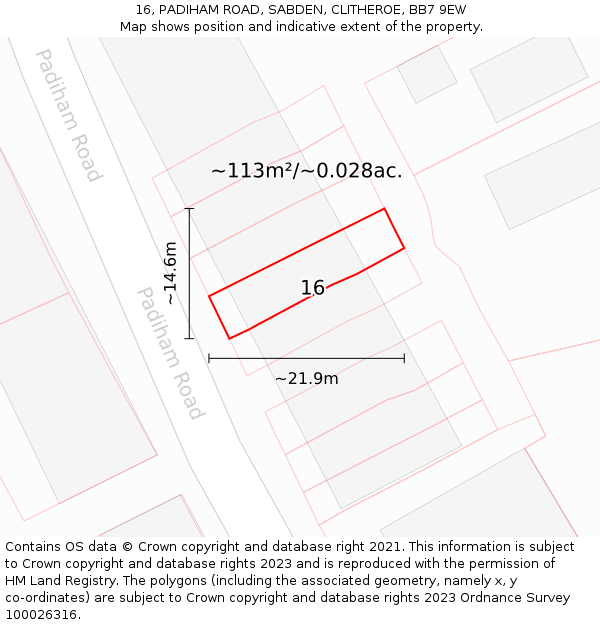 16, PADIHAM ROAD, SABDEN, CLITHEROE, BB7 9EW: Plot and title map