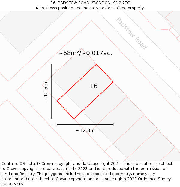 16, PADSTOW ROAD, SWINDON, SN2 2EG: Plot and title map