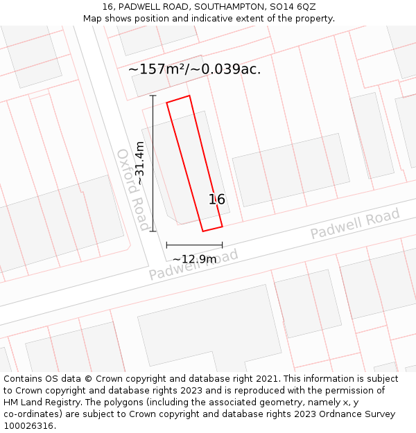 16, PADWELL ROAD, SOUTHAMPTON, SO14 6QZ: Plot and title map