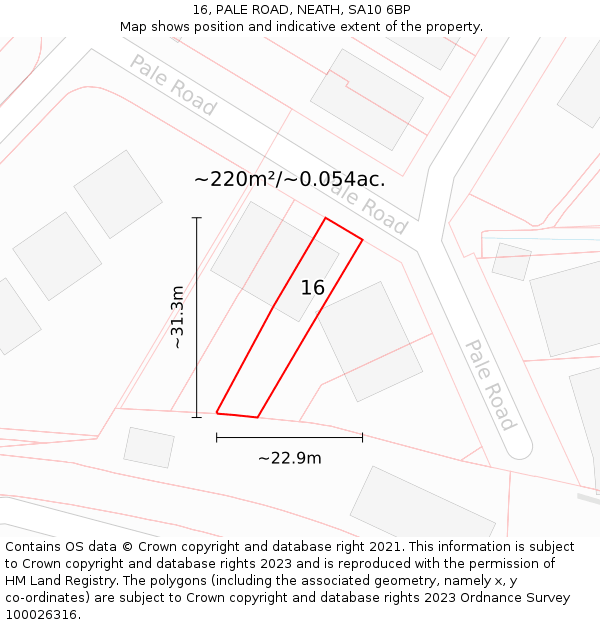 16, PALE ROAD, NEATH, SA10 6BP: Plot and title map