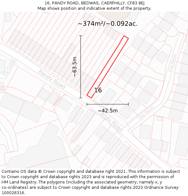 16, PANDY ROAD, BEDWAS, CAERPHILLY, CF83 8EJ: Plot and title map