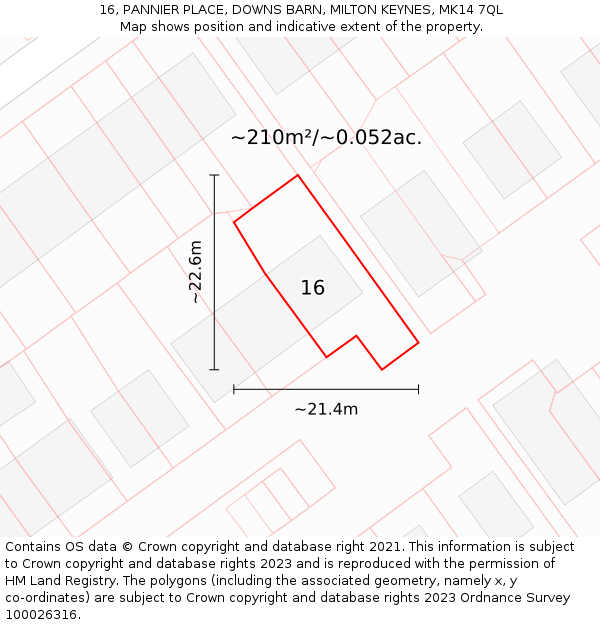 16, PANNIER PLACE, DOWNS BARN, MILTON KEYNES, MK14 7QL: Plot and title map