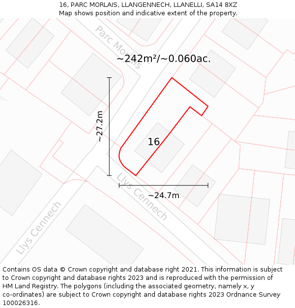 16, PARC MORLAIS, LLANGENNECH, LLANELLI, SA14 8XZ: Plot and title map