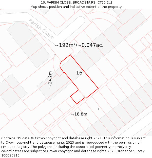16, PARISH CLOSE, BROADSTAIRS, CT10 2UJ: Plot and title map