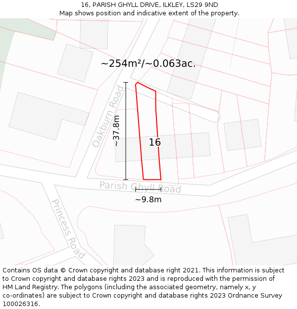 16, PARISH GHYLL DRIVE, ILKLEY, LS29 9ND: Plot and title map