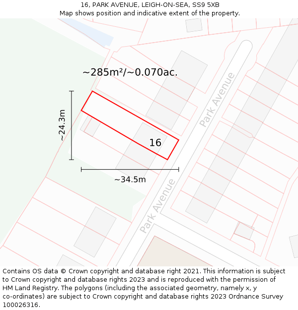 16, PARK AVENUE, LEIGH-ON-SEA, SS9 5XB: Plot and title map