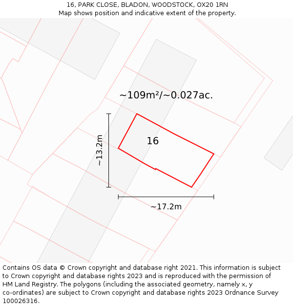 16, PARK CLOSE, BLADON, WOODSTOCK, OX20 1RN: Plot and title map