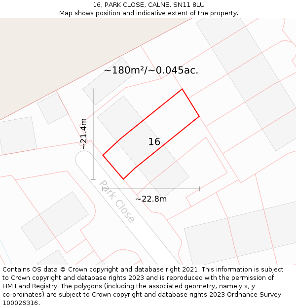 16, PARK CLOSE, CALNE, SN11 8LU: Plot and title map
