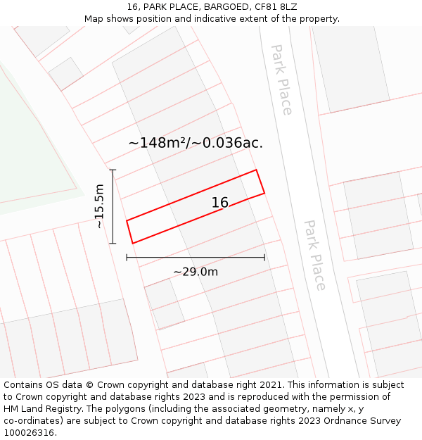 16, PARK PLACE, BARGOED, CF81 8LZ: Plot and title map