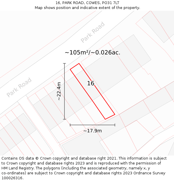 16, PARK ROAD, COWES, PO31 7LT: Plot and title map