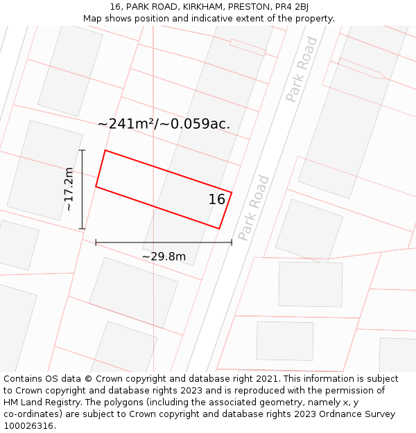 16, PARK ROAD, KIRKHAM, PRESTON, PR4 2BJ: Plot and title map