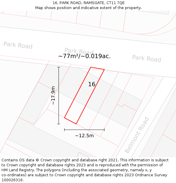 16, PARK ROAD, RAMSGATE, CT11 7QE: Plot and title map