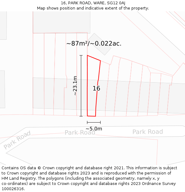 16, PARK ROAD, WARE, SG12 0AJ: Plot and title map