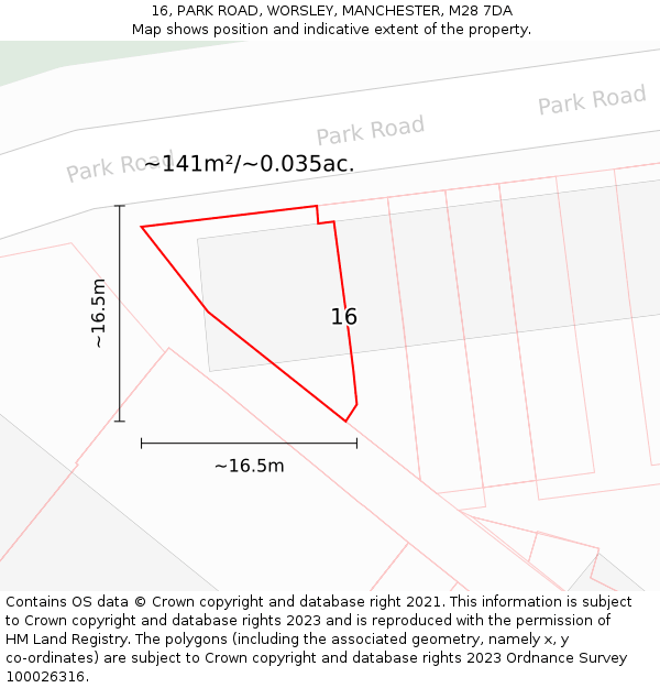 16, PARK ROAD, WORSLEY, MANCHESTER, M28 7DA: Plot and title map