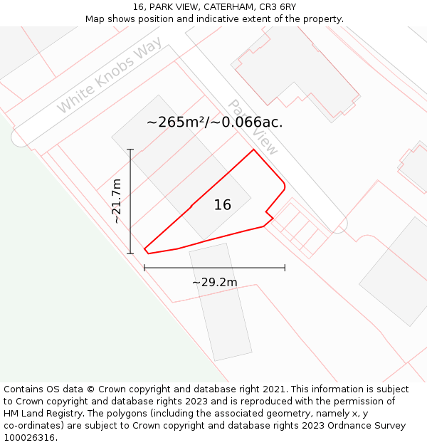 16, PARK VIEW, CATERHAM, CR3 6RY: Plot and title map