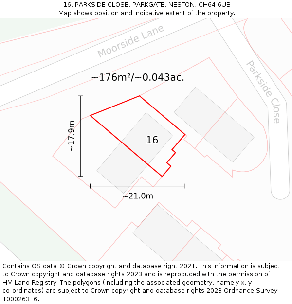 16, PARKSIDE CLOSE, PARKGATE, NESTON, CH64 6UB: Plot and title map