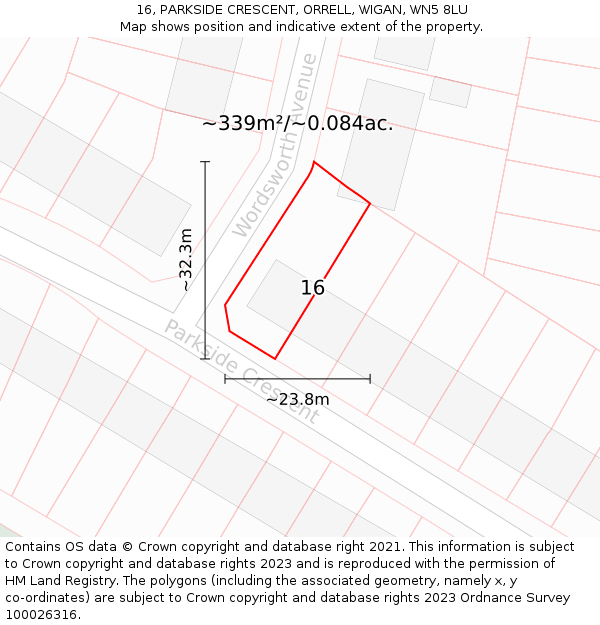 16, PARKSIDE CRESCENT, ORRELL, WIGAN, WN5 8LU: Plot and title map