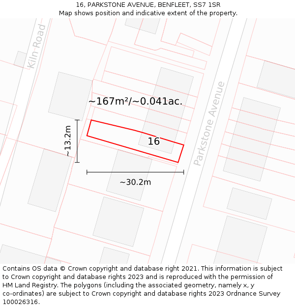 16, PARKSTONE AVENUE, BENFLEET, SS7 1SR: Plot and title map